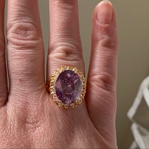 Amethyst & White Topaz Ring - 14K Gold Filled - 8